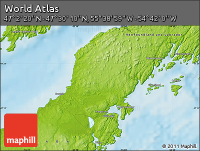 Physical Map of the Area around 47° 16' 15" N, 55° 10' 29" W