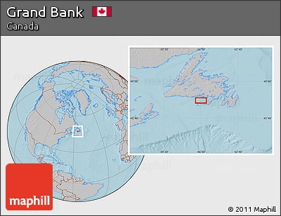 Gray Location Map of Grand Bank, hill shading