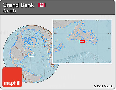 Gray Location Map of Grand Bank, hill shading