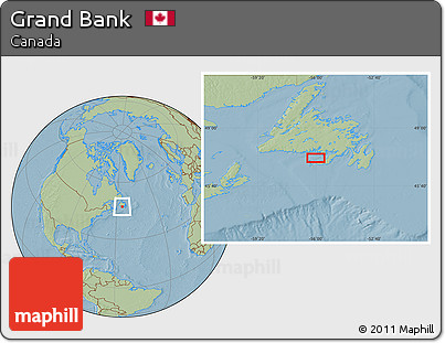 Savanna Style Location Map of Grand Bank, hill shading
