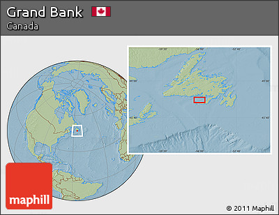 Savanna Style Location Map of Grand Bank, hill shading