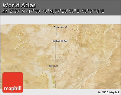 Satellite 3D Map of the Area around 47° 16' 15" N, 57° 52' 30" E