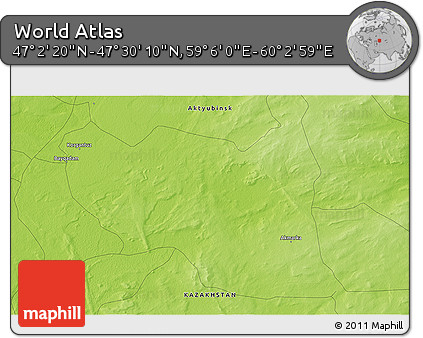 Physical 3D Map of the Area around 47° 16' 15" N, 59° 34' 30" E
