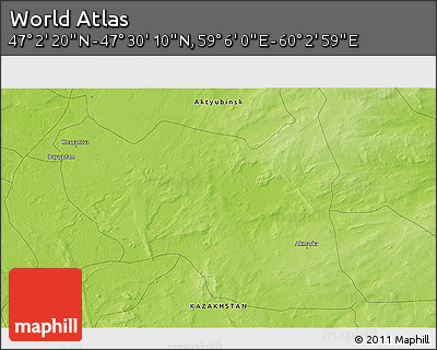 Physical 3D Map of the Area around 47° 16' 15" N, 59° 34' 30" E