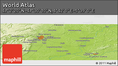 Physical Panoramic Map of the Area around 47° 16' 15" N, 5° 10' 30" E
