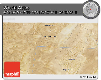 Satellite 3D Map of the Area around 47° 16' 15" N, 60° 25' 29" E