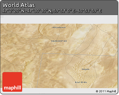 Satellite 3D Map of the Area around 47° 16' 15" N, 60° 25' 29" E