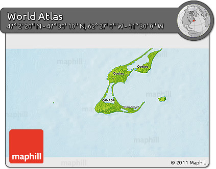 Physical 3D Map of the Area around 47° 16' 15" N, 61° 58' 30" W