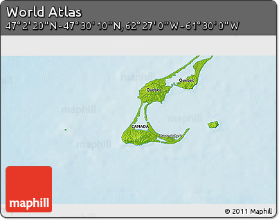 Physical 3D Map of the Area around 47° 16' 15" N, 61° 58' 30" W
