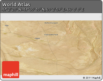 Satellite 3D Map of the Area around 47° 16' 15" N, 65° 31' 30" E