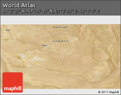Satellite 3D Map of the Area around 47° 16' 15" N, 65° 31' 30" E