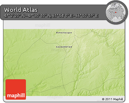 Physical 3D Map of the Area around 47° 16' 15" N, 66° 22' 30" E