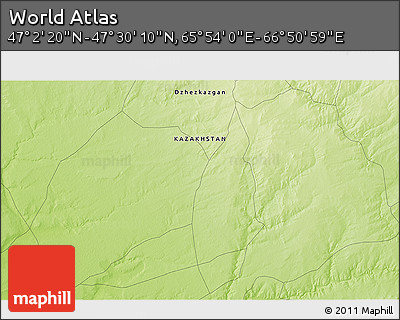 Physical 3D Map of the Area around 47° 16' 15" N, 66° 22' 30" E