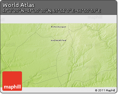 Physical 3D Map of the Area around 47° 16' 15" N, 66° 22' 30" E