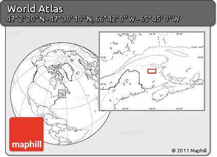 Blank Location Map of the Area around 47° 16' 15" N, 66° 13' 29" W