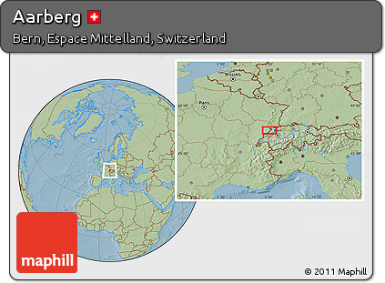 Savanna Style Location Map of Aarberg, hill shading