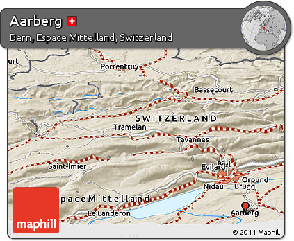 Shaded Relief Panoramic Map of Aarberg