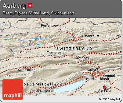 Shaded Relief Panoramic Map of Aarberg