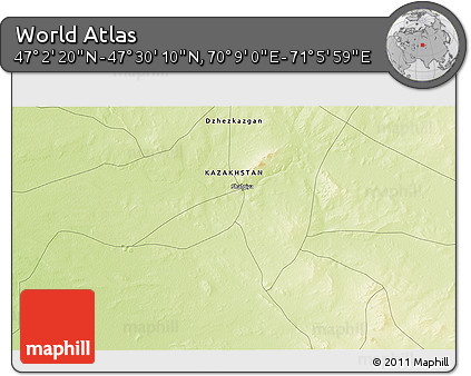 Physical 3D Map of the Area around 47° 16' 15" N, 70° 37' 30" E