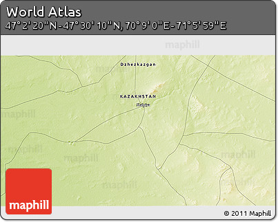 Physical 3D Map of the Area around 47° 16' 15" N, 70° 37' 30" E