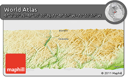 Physical Panoramic Map of the Area around 47° 16' 15" N, 71° 19' 29" W