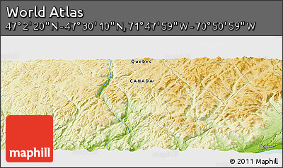 Physical Panoramic Map of the Area around 47° 16' 15" N, 71° 19' 29" W