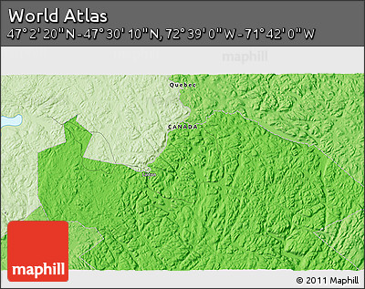 Political 3D Map of the Area around 47° 16' 15" N, 72° 10' 30" W