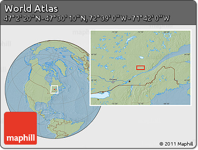 Savanna Style Location Map of the Area around 47° 16' 15" N, 72° 10' 30" W, hill shading