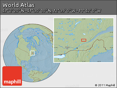 Savanna Style Location Map of the Area around 47° 16' 15" N, 72° 10' 30" W, hill shading