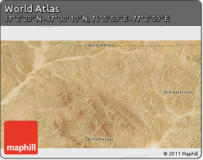 Satellite 3D Map of the Area around 47° 16' 15" N, 76° 34' 29" E