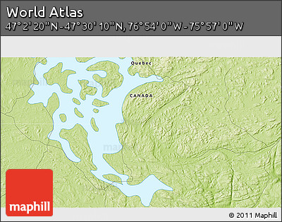 Physical 3D Map of the Area around 47° 16' 15" N, 76° 25' 30" W