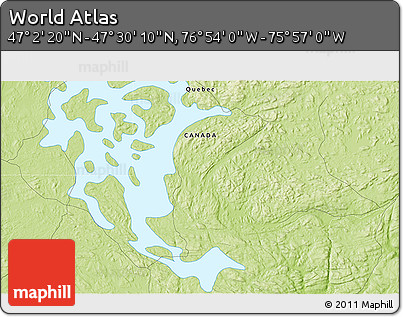 Physical 3D Map of the Area around 47° 16' 15" N, 76° 25' 30" W