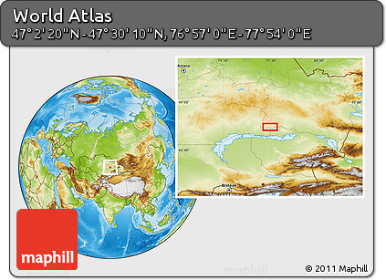Physical Location Map of the Area around 47° 16' 15" N, 77° 25' 30" E