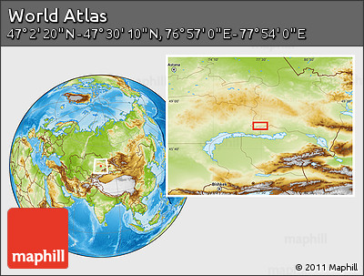 Physical Location Map of the Area around 47° 16' 15" N, 77° 25' 30" E