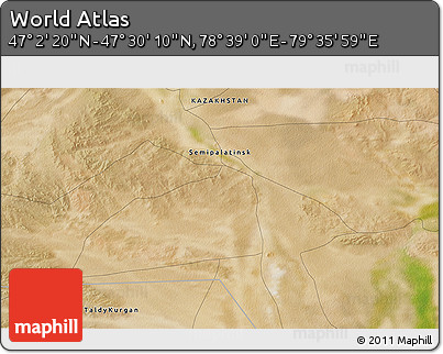 Satellite 3D Map of the Area around 47° 16' 15" N, 79° 7' 30" E