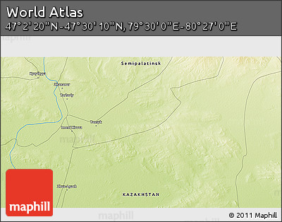 Physical 3D Map of the Area around 47° 16' 15" N, 79° 58' 29" E