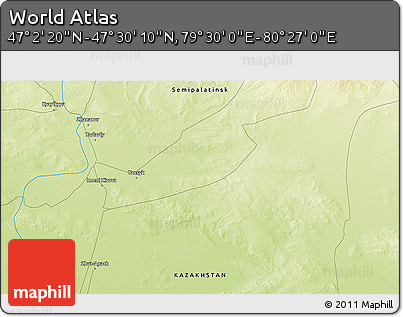 Physical 3D Map of the Area around 47° 16' 15" N, 79° 58' 29" E