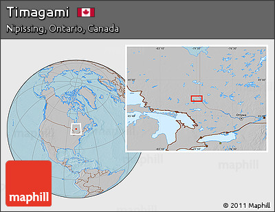 Gray Location Map of Timagami, hill shading