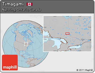 Gray Location Map of Timagami, hill shading