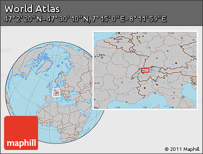 Gray Location Map of the Area around 47° 16' 15" N, 7° 43' 29" E