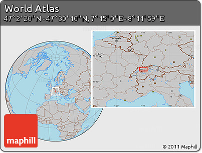 Gray Location Map of the Area around 47° 16' 15" N, 7° 43' 29" E