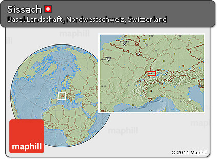 Savanna Style Location Map of Sissach, hill shading