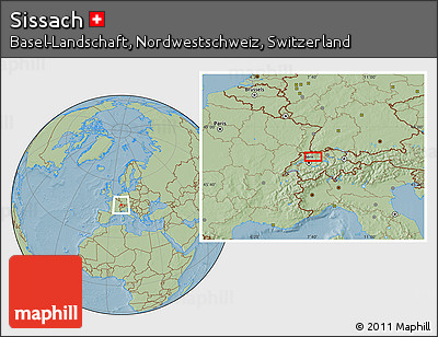 Savanna Style Location Map of Sissach, hill shading