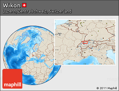 Shaded Relief Location Map of Wikon