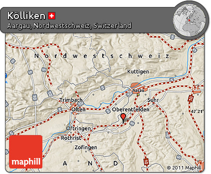 Shaded Relief Map of Kölliken