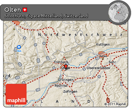 Shaded Relief Map of Olten