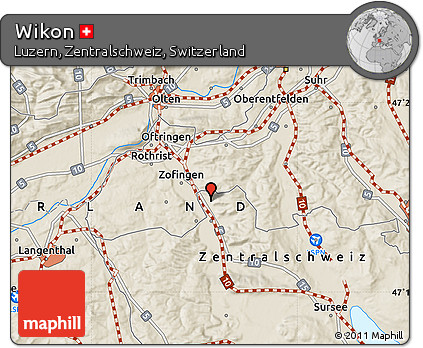 Shaded Relief Map of Wikon