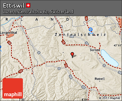 Shaded Relief Map of Ettiswil