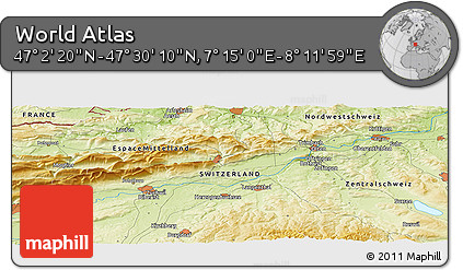 Physical Panoramic Map of the Area around 47° 16' 15" N, 7° 43' 29" E