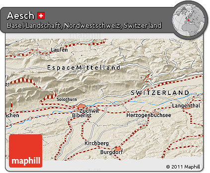 Shaded Relief Panoramic Map of Aesch